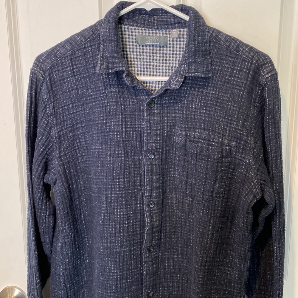 Gray By Saks Fifth Ave Linen Button Down Shirt Navy EUC - Picture 2 of 14